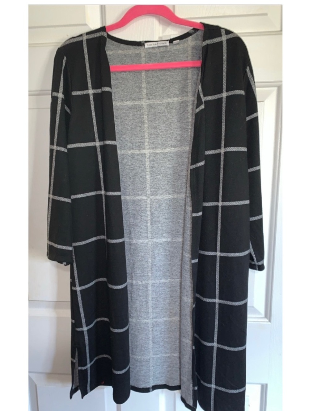 🎄 Notations Black Gray Windowpane Open Front Cardigan Jacket NWT XL - Picture 3 of 8
